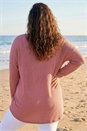 Pink Curve Textured V-Neck Stretch Top, Image 3 of 4