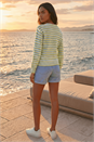 Green Stripe Pointelle Crew Neck Knit, Image 3 of 4
