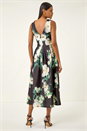 Black Floral Motif Premium Stretch Midi Dress, Image 3 of 5
