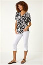 Black Textured Print Zip Detail Top, Image 2 of 5
