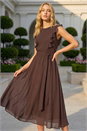 Chocolate Chiffon Frill Front Midi Dress , Image 2 of 4