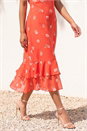 Coral Petite Floral Chiffon Frill Tiered Midi Dress, Image 4 of 4
