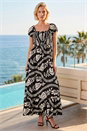 Black Leaf Print Shirred Maxi Dress, Image 1 of 4