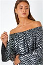 Silver Metallic Zig-Zag Print Bardot Top, Image 4 of 5