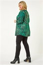 Green Curve Animal Print Pleat Front Top, Image 3 of 5