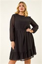 Black Curve Hotfix Tie Waist Dress, Image 1 of 5