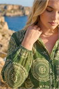 Khaki Curve Abstract Print Woven Shirt, Image 4 of 4