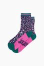 Multi Leopard Print Combed Cotton Sheer Pop Socks in Green/Pink, Image 3 of 4