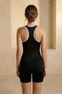 Black Zip Front Scoop Neck Swim Playsuit with Contrast Trim, Image 3 of 3
