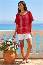 Red Floral Crochet Knit Top, Image 2 of 4