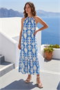 Blue Petite Floral Print Tie Midi Dress , Image 1 of 4