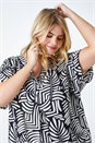 Black Curve Leaf Print Notch Neck Tunic Top, Image 1 of 5