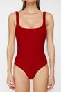Red Square Neck Scoop Swimsuit with Clean Minimal Design, Image 2 of 4