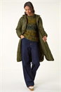Khaki Fleece Lined Quilted Hooded Coat, Image 3 of 6