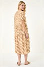 Camel  Geo Print Button Shirt Midi Dress, Image 3 of 5