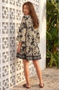 Black Floral V-Neck Swing Dress, Image 3 of 4