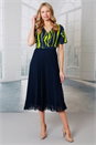 Navy Julianna Abstract Print Pleated Midi Dress, Image 1 of 4