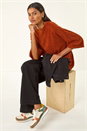 Rust Button Back Jersey Snit Top, Image 1 of 5