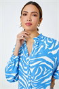 Blue Zebra Print Button Detail Blouse, Image 1 of 5