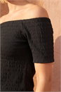 Black Textured Bardot Stretch Top, Image 4 of 4