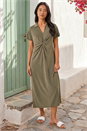 Khaki Petite Twist Waist Midi Dress , Image 1 of 4
