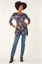 Purple Floral Puff Print Hanky Hem Top, Image 2 of 5