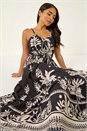 Black Petite Leaf Print Strappy Maxi Dress, Image 1 of 5