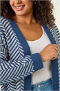 Navy  Curve Chevron Fluffy Knit Cardigan, Image 5 of 5