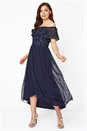 Navy Bardot Sequin Midi Dress, Image 1 of 4