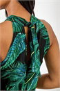 Green Textured Leaf Print Tiered Maxi Dress, Image 4 of 5