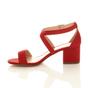 Red AJVANI Red Mid Block Heel Crossed Straps Sandals, Image 3 of 6