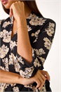 Black Floral V-Neck Pleat Front Stretch Top, Image 5 of 5