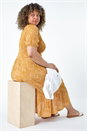 Yellow Curve Printed Crinkle Shirred Midi Dress, Image 1 of 5