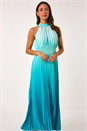 Teal Ombre Halter Neck Pleated Maxi Dress, Image 2 of 5