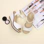 White AJVANI White High Wedge Heels Ankle Strap Cork Sandals, Image 4 of 6