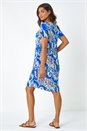 Royal Blue Baroque Floral Pocket Shift Tunic Dress, Image 3 of 5