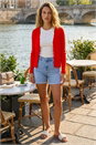 Red Floral Lace Trim Knit Cardigan, Image 3 of 4