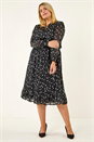 Black Curve Polka Dot Midi Dress, Image 2 of 5