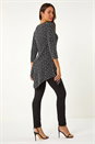Black Glitter Spot Print Hanky Hem Stretch Top, Image 3 of 5