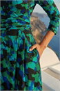 Green Abstract Print V-Neck Stretch Midi Dress, Image 4 of 4