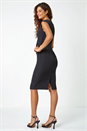 Black Sleeveless Pleated Stretch Ruched Dress, Image 3 of 5