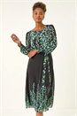 Blue Floral Border Belted Midi Dress, Image 4 of 5