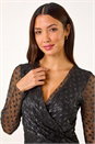 Black Dobby Plisse Wrap Dress, Image 4 of 5