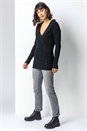 Black Longline Ribbed Overlap V-Neck Tunic Jumper, Image 3 of 5