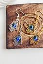 Silver The Colourful Aura Silver Hamsa Evil Eye Drop Earrings - Spinning Bead, Image 3 of 3
