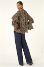 Beige Animal Print Tie Front Flared Top, Image 4 of 5