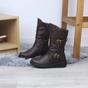 Brown AJVANI Brown Low Wedge Heel Comfort Calf Biker Boots, Image 4 of 6