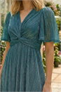 Teal Ombre Plisse Midi Dress, Image 4 of 4