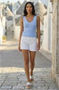 Light Blue  Scalloped Edge V-Neck Knit Vest, Image 2 of 4