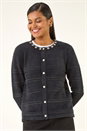 Black Fluffy Faux Pearl Knit Cardigan, Image 1 of 5